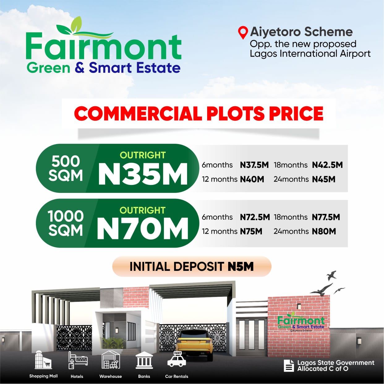 FAIRMONT GREEN AND SMART ESTATE. Commercial Plots Available